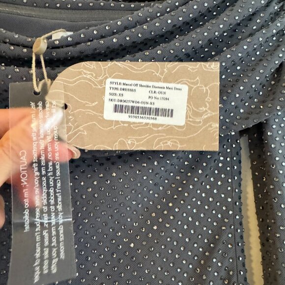 Meshki - Off Shoulder Diamante Maxi Dress - Gunmental - Picture 5 of 7